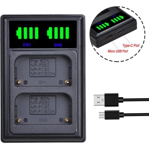 Batmax NP-F550 NP-F570 NP-F330 NP-F530 NP-FM50 NP-FM500H LED USB Dual Battery Charger for Sony CCD-SC55 CCD-TRV81 MVC-FD81