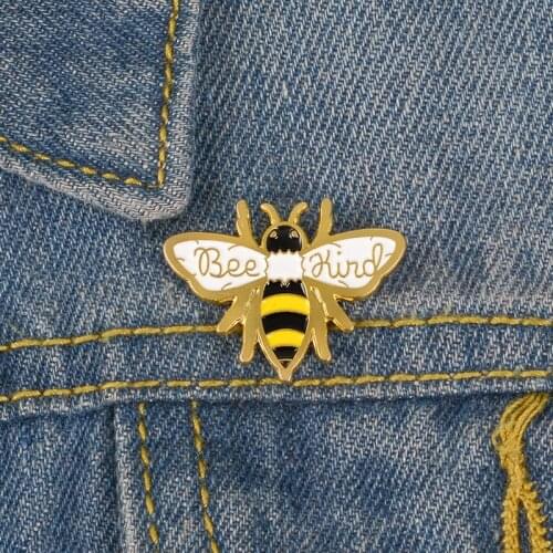 QIHE JEWELRY Bee Kind Pin Honey Brooch Bee Lapel Pin Be kind Enamel pin Animal Jewelry Brooches for Men Women