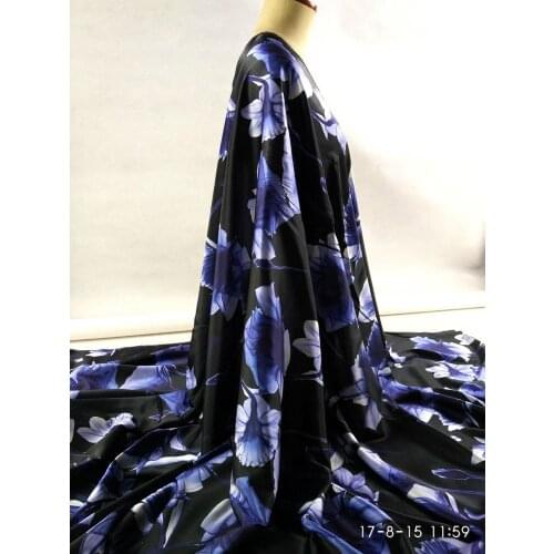 Telas New Women Super satin Woven 3% Elastic 97% Silk Fabric For Sewing cloth skirt shirt material Blue Flowers Fabric discount
