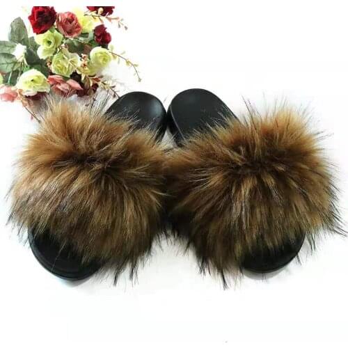 Women Fur Slippers Warm Fluffy Slides Faux Fur Flip Flops Flat Home Slippers Furry Slides Fuzzy Plush Casual Shoes TX405