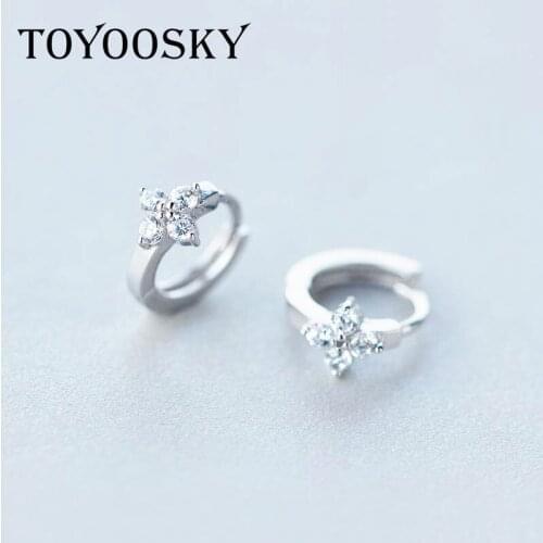 Women 100% Real Pure Genuine Solid 925 Sterling Silver Flower Ear Clip with Crystal Jewelry Earrings Luxury Fashion