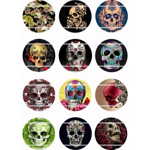 Handmade Colorful picture Skull Round Glass Cabochons Refrigerator magnet for Necklace Decoration and Phone Chain Accessaries -6