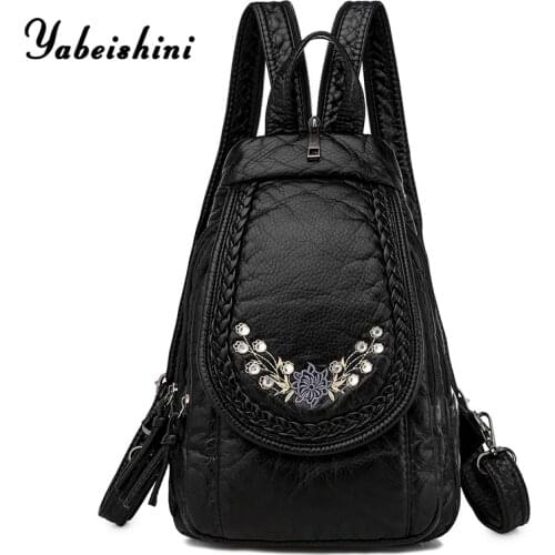 2020 Women Leather Backpacks Black High Quality Leather School Bagss for Teenage Girls Female Travel Backpack Mochila Feminina