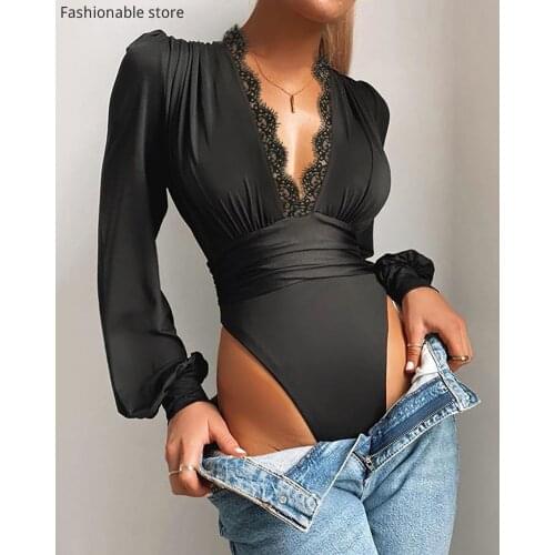 Women Sexy Lace Embroidery Bodysuit