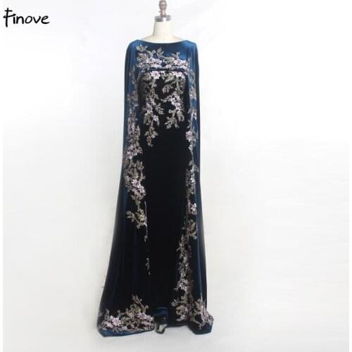 Finove 2020 Vintage Mermaid Evening Dress New Arrivals Elegant Velour Embroidery With Cloak Floor Length Long Party Dress Gowns