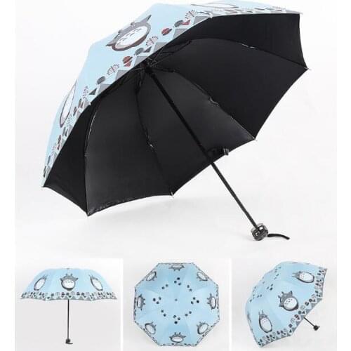 1 piece Creative my neighbours Totoro Sun Rain Promotion Manual Cartoon Cat 3 Folding Umbrella