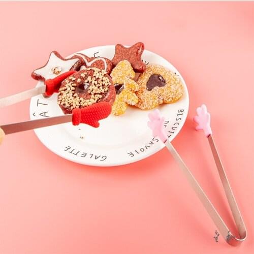 1pc Kitchen Tong Heat Resistant Non-Slip Ice Tongs Silicone Bread Tong Stainless Steel Kitchen Tools BBQ Tools Accessories