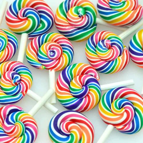 10PCS Polymer Clay Rainbow Strips Lollipops-Dollhouse Lollipop Miniatures-Party Cake Decoration Cratfs