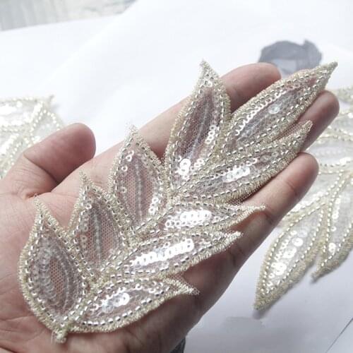 2Pcs Lace Embroidery Patch Flower Applique Leaf Lace Fabric Patches Sewing Clothing Wedding Dress Clothes Accessories