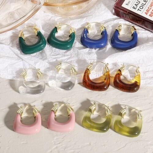 2021 Retro Transparent Resin Geometric Irregular C-shaped Water Drop Stud Earrings for Woman Girls Party Travel Jewelry