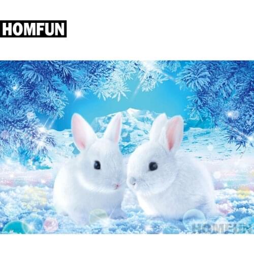 HOMFUN Full Square/Round Drill 5D DIY Diamond Painting "Snow rabbit" Embroidery Cross Stitch 5D Home Decor Gift A01225