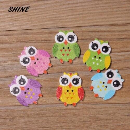 SHINE Wooden Sewing Buttons Scrapbooking Owl Mixed Two Holes Retro 25 x 20mm 12PCs Costura Botones Decorate bottoni botoes