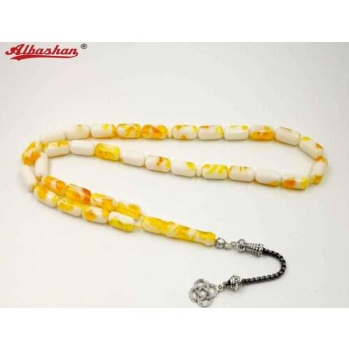 Yellow and white Rosary Muslim tasbih Eid Ramadan islam bracelet Gift for eid Tesbih 33 Beads islamic Misbaha Mans bracelet