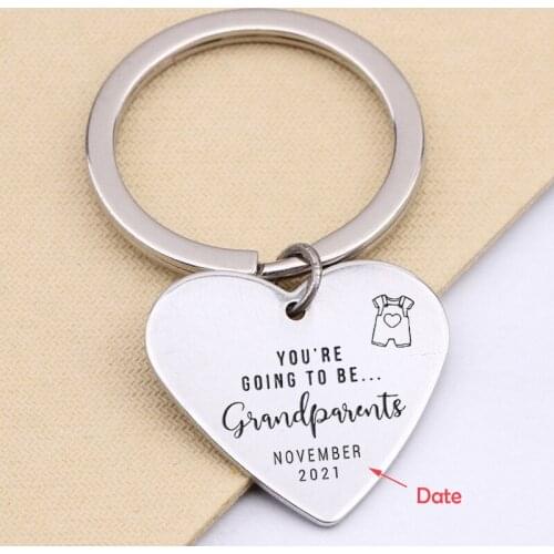 Heart Keychain Personalized Custom Date Keyrings Engrave YOU'RE GOING TO BE Grandparents Bag Charms Jewelry Keytags Keepsake