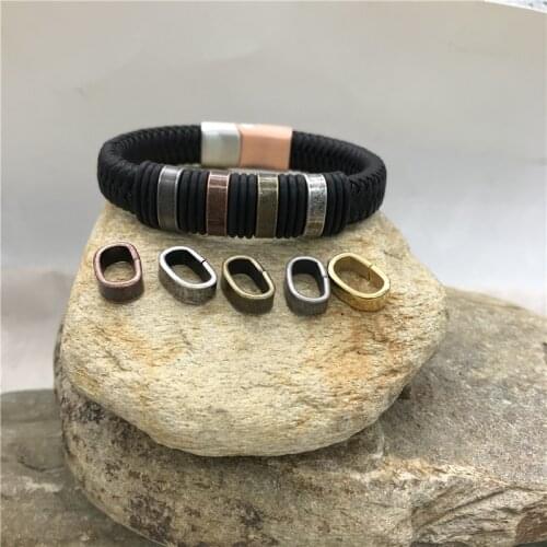 12.23*6.57mm Hole 316l Stainless Steel Vintage Oval Beads Charms For Leather Bracelet DIY Jewelry Making