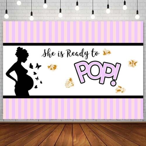 Avezano Backdrops Congratulations Maternity Ready to Pop Party Banner Popcorn Pregnant Woman Photography Backgrounds Photophone