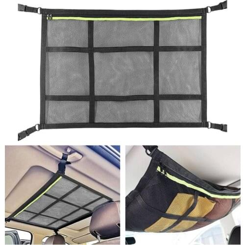 Car Ceiling Cargo Net Pocket, Adjustable Double-Layer Mesh Roof Organizer Durable Sundries Storage Netting For Car SUV Truck