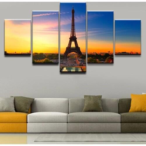Hd Print France Landscape Canvas Wall Art 5 Pieces Eiffel Tower Paris Painting Modular Pictures Living Room Decor Poster Bedroom