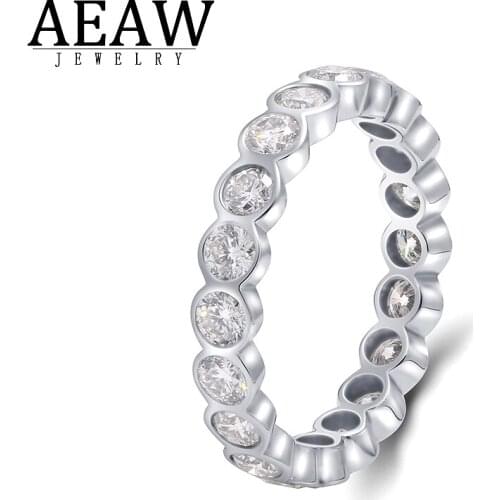 AEAW 2.0ctw 3.0mm D color Round Excellen Cut Moissanite Rings Engagement Band for Lady Bezel Setting Real 18k White Gold
