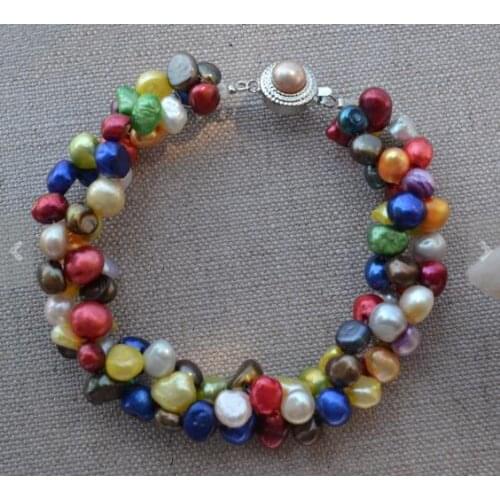 Favarite Pearl Fine Jewelry Multicolor Baroque Twisted Freshwater Pearl Bracelet Wedding Party Birthday Prom Charming Women Gift
