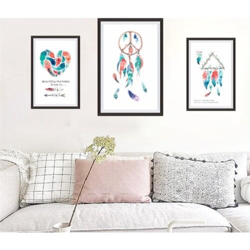 Colorful flying feather Heart Love Photo Frame wall stickers home decoration living room wall decals diy mural art posters