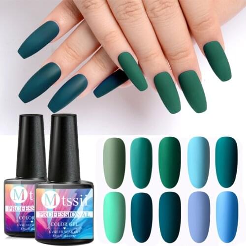 Mtssii 8ml Matte Top Coat Color Gel Nail Polish Green Series Semi Permanent Soak Off UV Gel Varnish DIY Nail Art Gel Paint