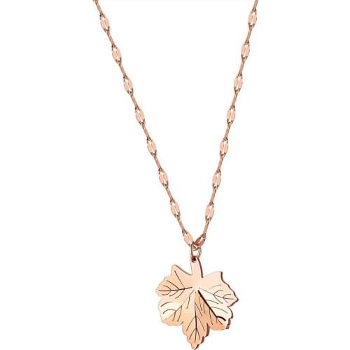 Fashion Girls Necklace Stainless Steel Pendant Chain Rose gold Maple Leaf Jewelry For Women