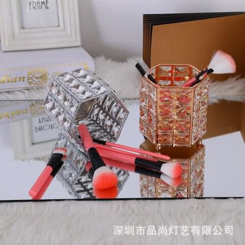 Fashion European Dresser Makeup Hexagonal Crystal Makeup Brush Barrel Nail Pen Holder Desktop Crystal Storage Craft Decoration