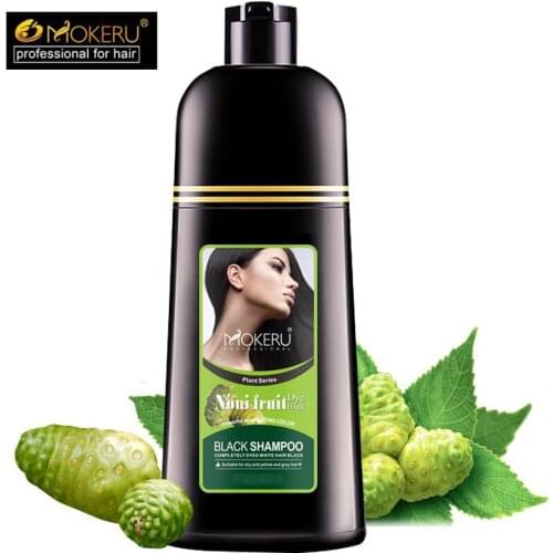 Mokeru 500ml Noni Essence Fast Coloring Dye Shampoo Cover Grey White Hair Permanent Black Hair Dye Shampoo For Women
