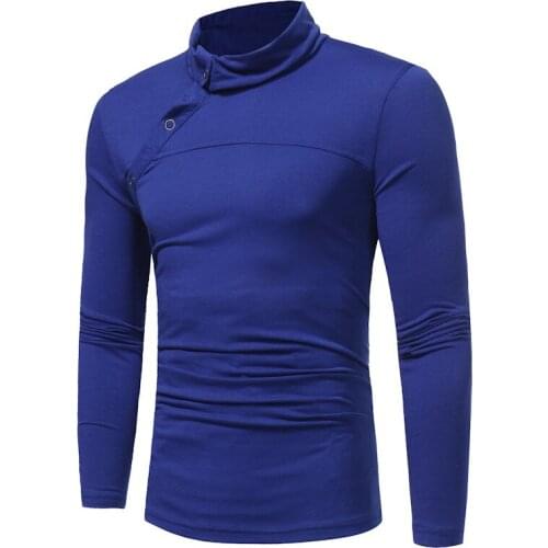 Mens T-Shirt Long Sleeve Solid Color Turtleneck Bottoming Pullover Shirt Casual Simple Slim Tops