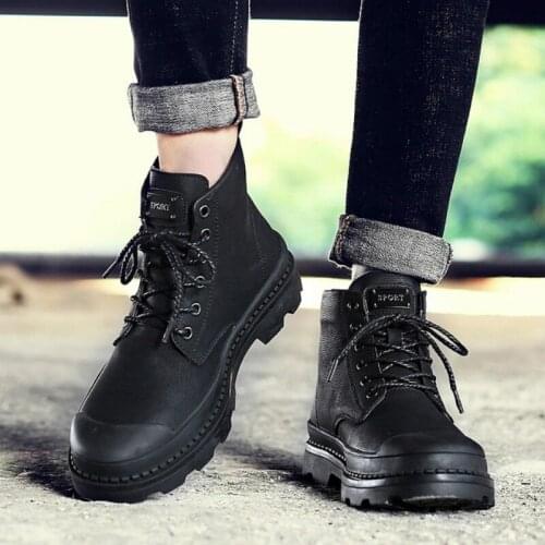Dropshipping Black Warm Winter Men Boots Genuine Leather Ankle Winter Work Shoes Men Military Fur Snow Boots for Men Botas
