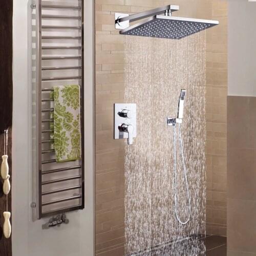 DCAN Bathroom Luxury Rain Mixer Shower Combo Set Wall Mounted 10'' Rainfall Shower Head System Polished Chrome