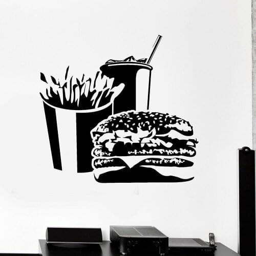 Hamburger Wall Decal French Fries Soft Drink Door Window Vinyl Stickers Snack Bar Fast Food Shop Interior Decor Wallpaper 3042