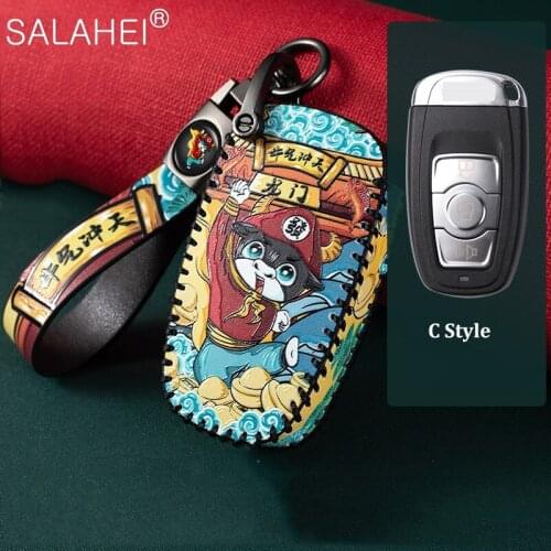 Genuine Leather Car Key Case Cover for Great Wall Haval H6 2015 C50 Hoist Case Key Wallet Chain Protect Shell Car Accessories