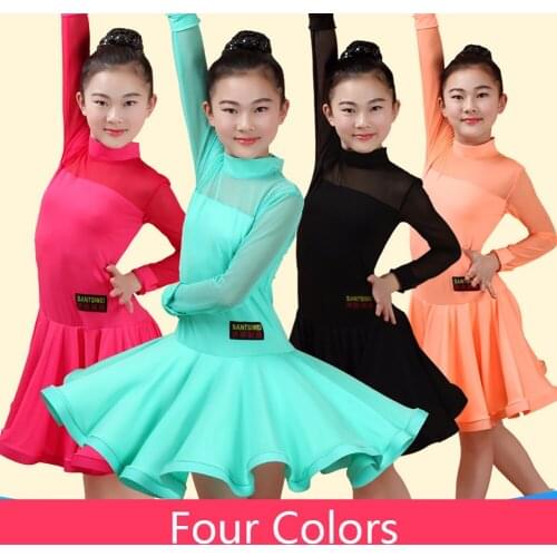 Newest Girl Latin Dance Dress Rose Green Black Children Competition Clothes Children Performance Dance Skirt Kid Showing Dresses