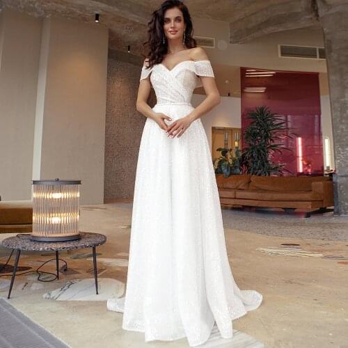 Charming Wedding Dresses Pleat Sweetheart Off-Shoulder Zipper A-Line Bridal Gowns Novia Do 2021 New Party Vestidos