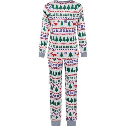 Parent-child Pajamas Set Christmas Tree Print Long Sleeve Round Neck Pullover, Pants, Jumpsuit Xmas Family Matching Sleepwear