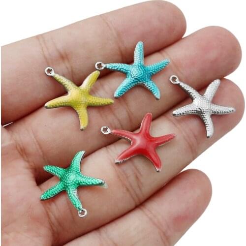 20pcs Stainless Steel Small Starfish Star Enamel Shell Beach Charms DIY Pendant Necklace Bracelet Jewelry Making Earring