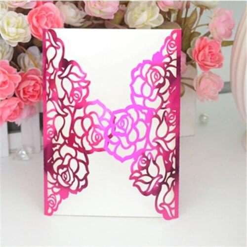 Mr and Mrs Wedding Invitation cards Striking hot pink metallic paper in crafts laser cut invitations