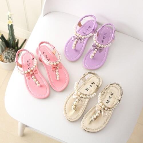 Bow girl sandals childrens shoes 2019 summer childrens sandals girls pearl beach princess shoes