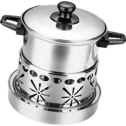 Stainless Steel Shabu Shabu Thick Cookware Hot Pot With Alcohol Burner & Lid
