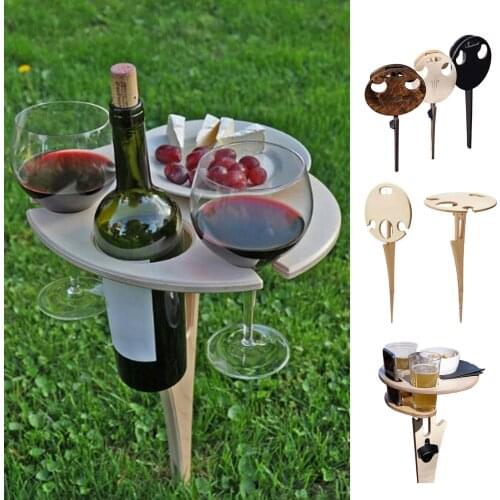 Outdoor Foldable Table with Round Tabletop Mini Wooden Table