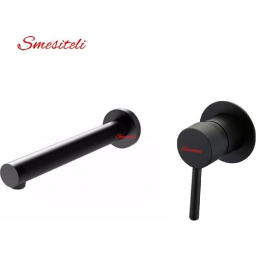 Smesiteli 10 Yr Warranty Unique Solid Brass Single Handle Wall Mounted Bathroom Sink Faucet Mixe Diverter Tap in Matte Black