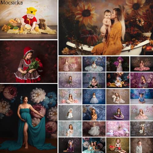 Dark Blue Vintage Photographic Backdrop For Photo Studio Peony Flower Adult Child Portrait Old Photos Background for Photography