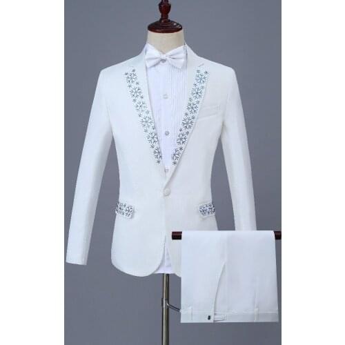 Adult Mens Suits stage Costume Wedding groom slim clothing Host Party Blazers Group musical performance Bar Crystals slim suit