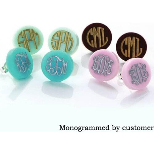 Monogram Jewelry 16mm Post Earrings Mint Acrylic Clover Disc Blank Stud Earrings for Women Round Monogram Earrings