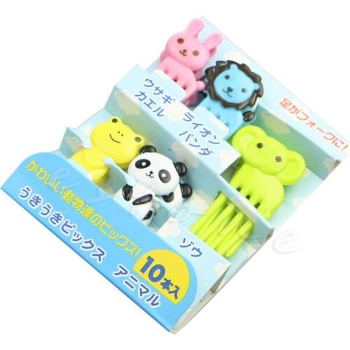 10Pcs Mini Kawaii Animal Farm Cartoon Fork Fruit Toothpick Sign Bento Lunches