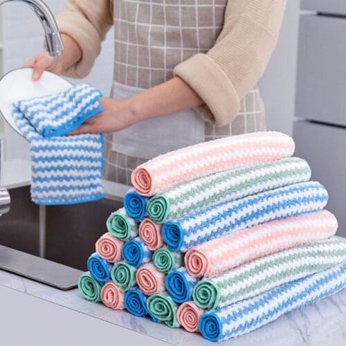 20Pcs Striped Flower Household Kitchen Towels Absorbent Thicker Microfiber Wipe Table Kitchen Towel Cleaning Dish Washing Cloth
