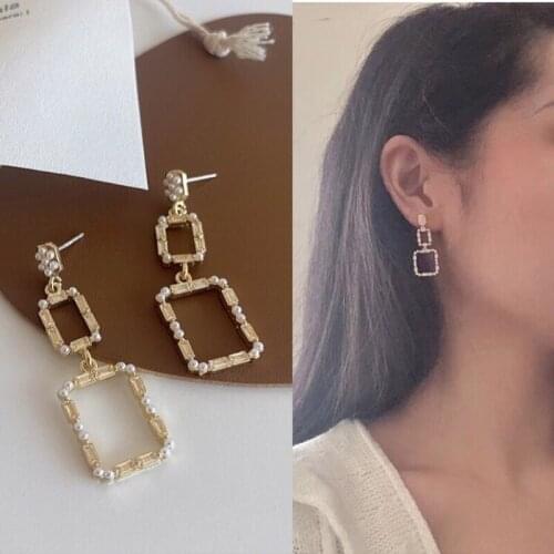 2020 New Fashion Womens Earrings Delicate Geometry Square Pearl Earrings For Women Party Girl Jewelry Gifts Wholesale