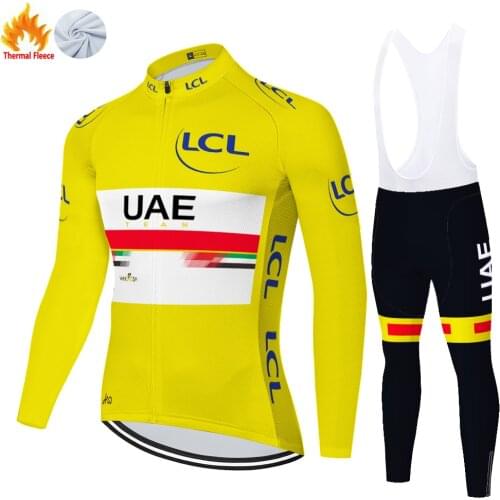 2021 team UAE de france champion cycling set Winter Thermal Fleece yellow bike clothing men 20D gel uniforme ciclismo hombre